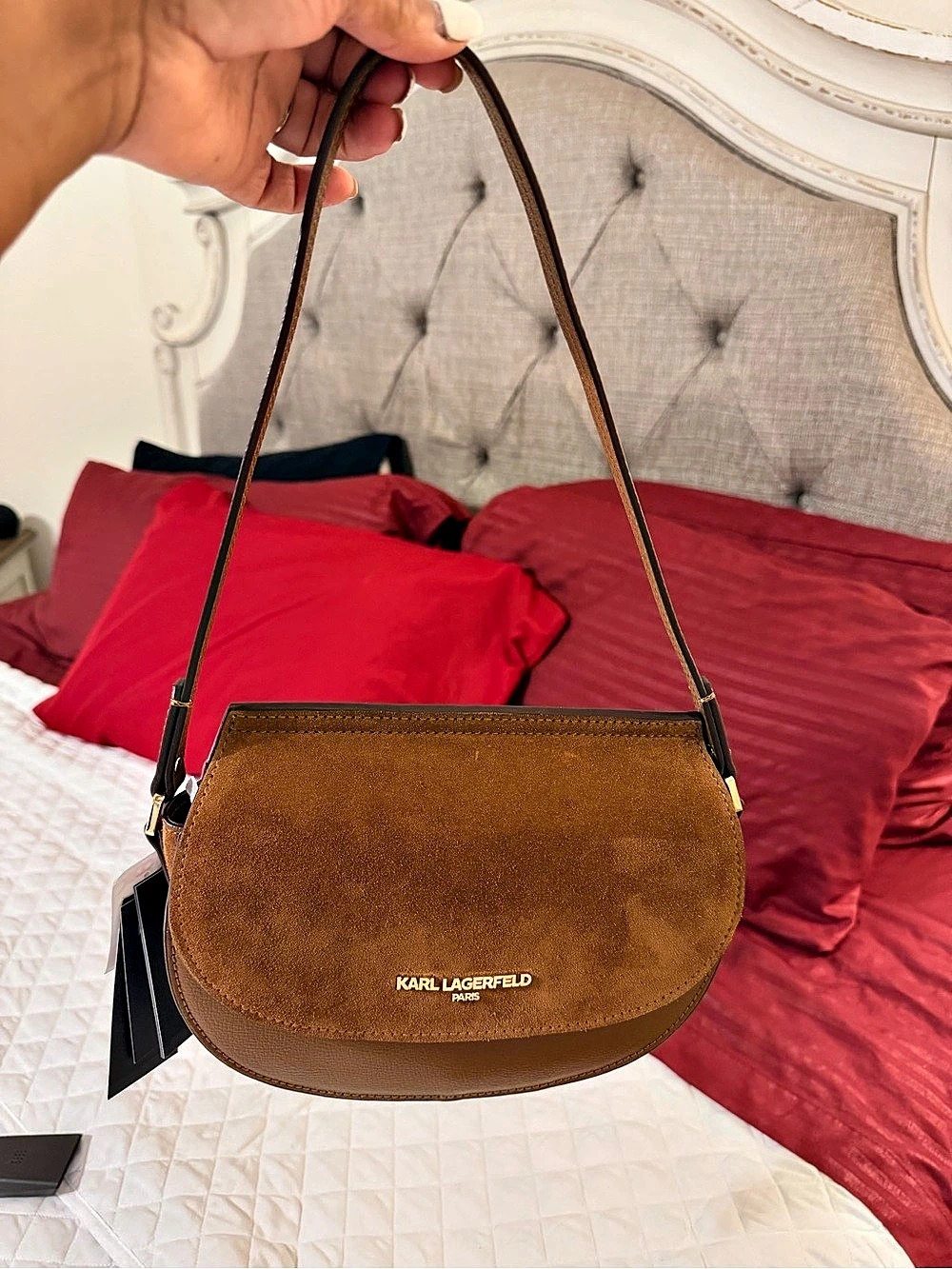 KARL LAGERFELD Small Suede Shoulder Bag. New!